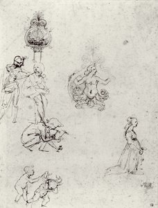 イチジクと装飾の研究、c.1480-82（ペンとインクと金属の先端） 作： Leonardo da Vinci